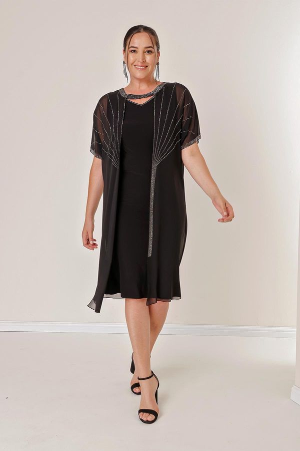 By Saygı От Saygı шифон отгоре с камък подробна яка прозорец ликра B.B. рокля