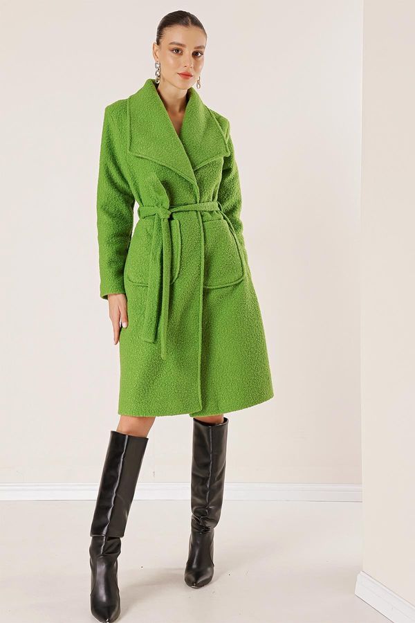 By Saygı От Saygı талия колан чанта джоб подплатени филц Boucle палто