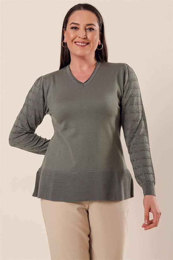 By Saygı От Saygı V-образно деколте акрилен пуловер с модел модели с ръкави плюс размер плюс размер пуловер във вода зелено.
