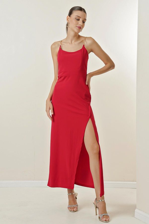 By Saygı от Saygı верижни ремъци дълга рокля с цепка в предната част