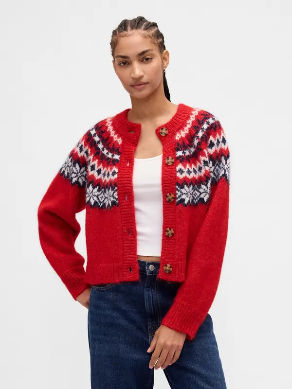 GAP Оувърсайз кардиган GAP Fair Isle с вълна