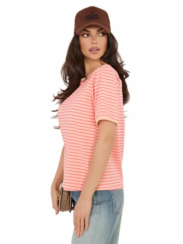 RUE PARIS Оувърсайз раирана тениска, флуоресцентно оранжево