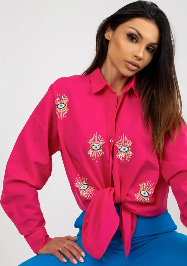 Factory Price Оувърсайз риза в цвят фуксия с бродерия