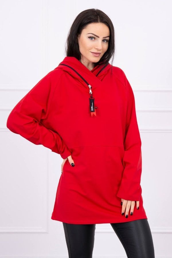 marka niezdefiniowana Oversize tunic with zipper on hood Red