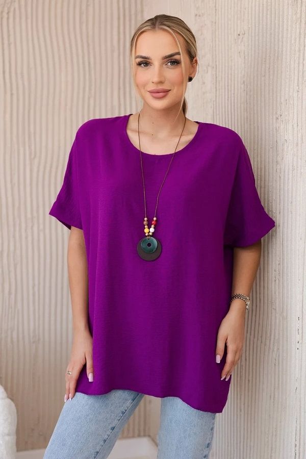 Włoski Oversized blouse with pendant in dark purple color