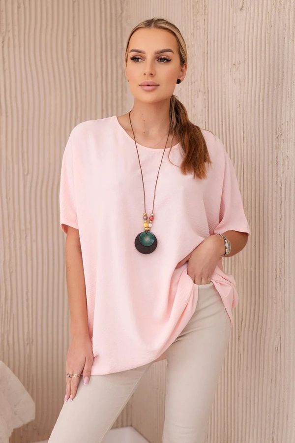 Włoski Oversized blouse with pendant powder pink