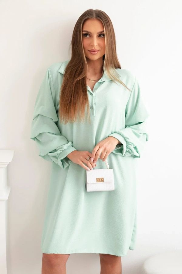 Włoski Oversized dress with decorative sleeves light mint