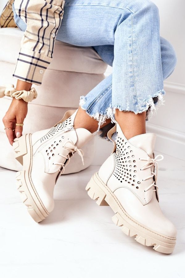 PA2 PA2 Ажурни кожени ботуши бежови Abilene