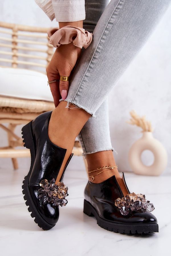 PA2 PA2 Елегантни кожени обувки с орнамент Черна Синди