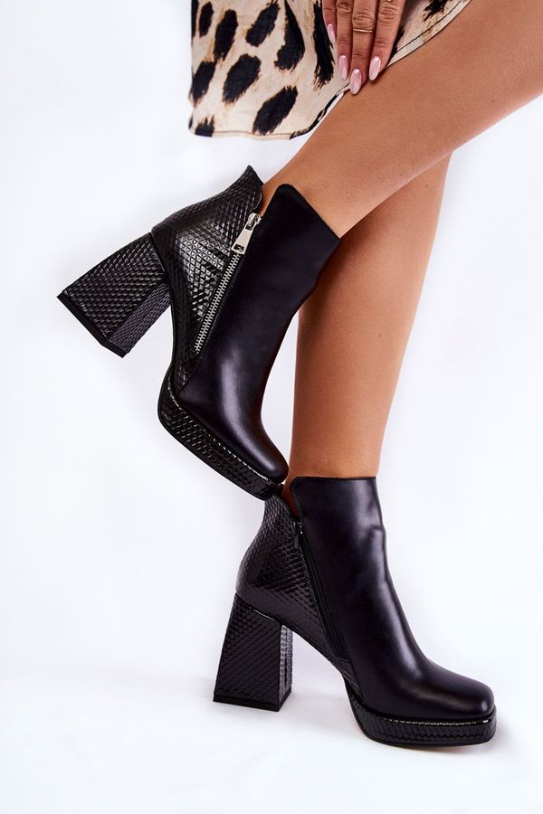 PA2 PA2 Кожени ботуши на висок ток с геометрична шарка Черен Alienore