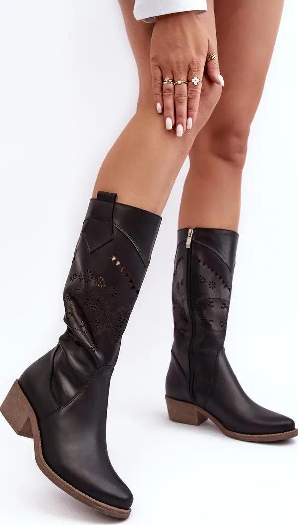 Boto PA2 Кожени ботуши с дантелена шарка Black Sierra