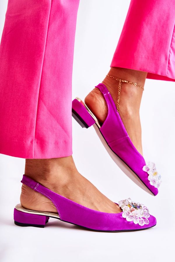 PA2 PA2 Велурени балеринки на висок ток с декорация тъмно розово Елена