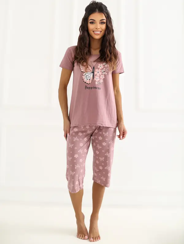 Forever Pink Памучна пижама, тъмно розова