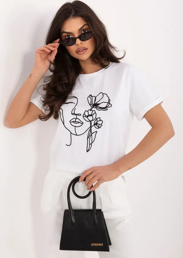 Italy Moda Памучна тениска с бродерия в екрю цвят