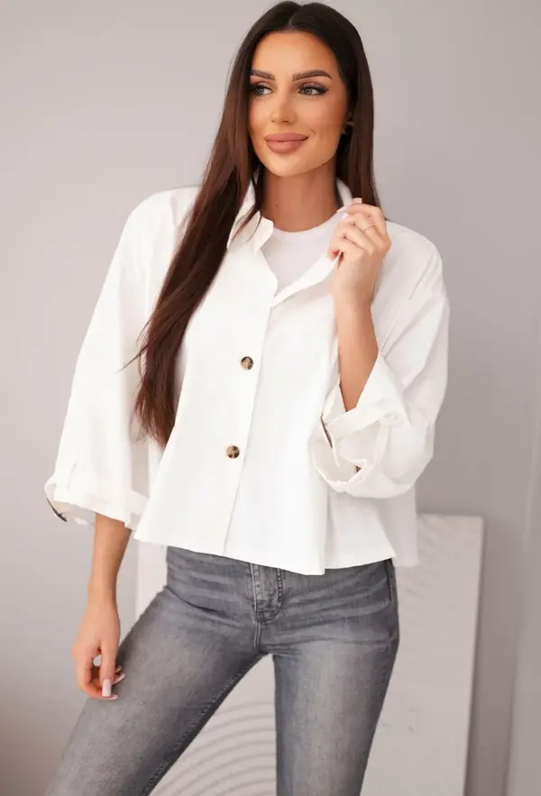 Kesi Włoski Памучно пролетно яке Kesi Włoski с яка в цвят екрю