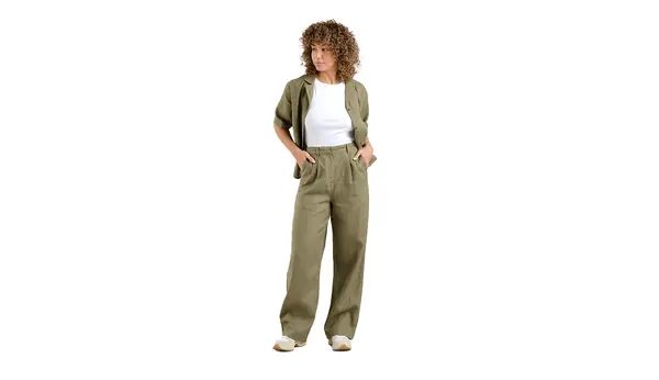 Dedicated Панталон Dedicated Vickleby Linen Leaf Green