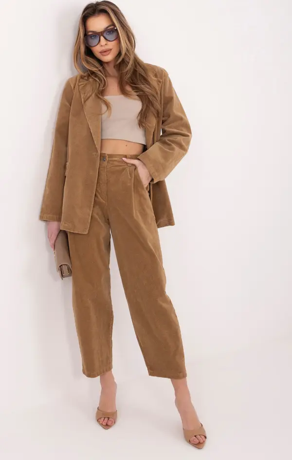 RUE PARIS Панталон от велур 7/8 цвята с камила