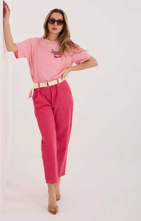 Italy Moda Панталон с тесни крачоли в цвят фуксия