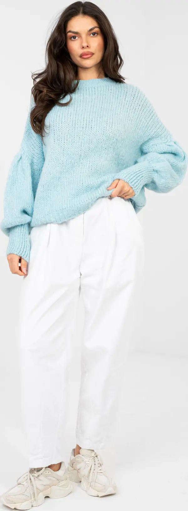 Italy Moda Пастелно син оувърсайз пуловер с кръгло деколте