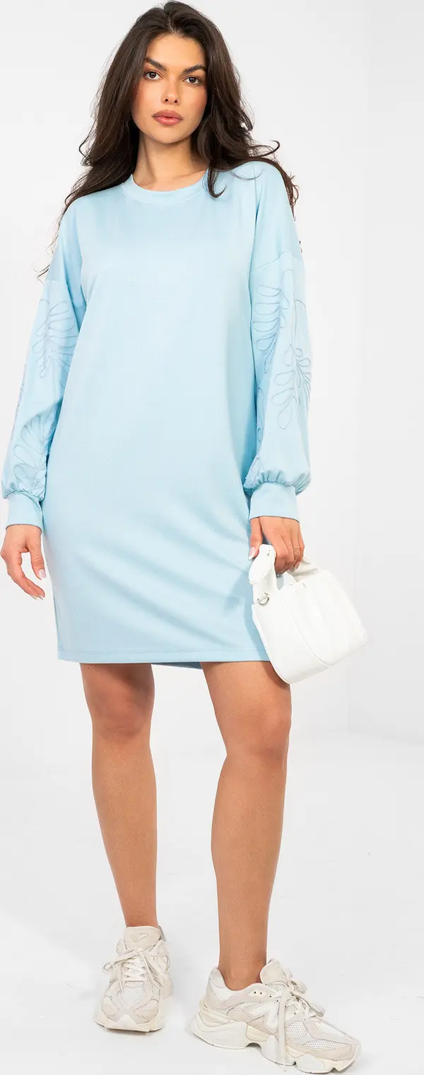 RUE PARIS Пастелно синя рокля от трико с джобове