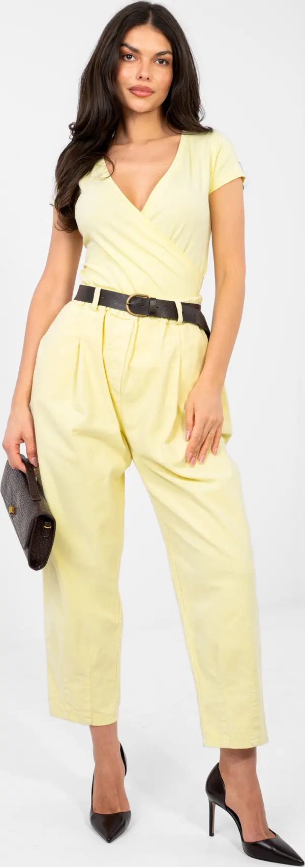 Italy Moda Пастелно жълти структурирани панталони с колан