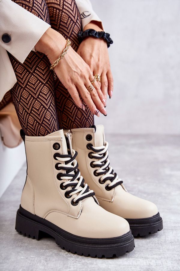 PE1 PE1 Дамски кожени боти Workers светло бежови Denila