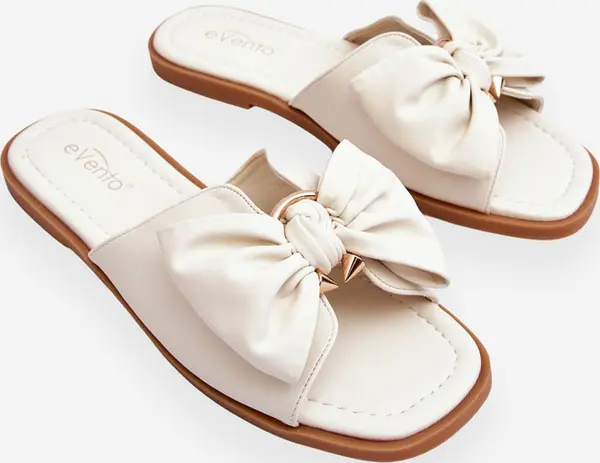 EVENTO PE1 Дамски кожени чехли с панделка Бяла Беки