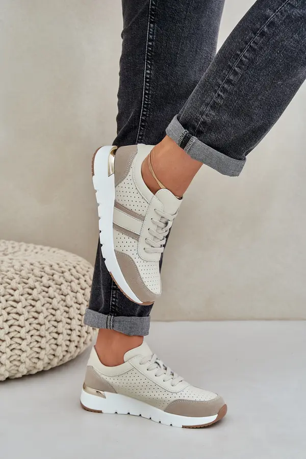 EVENTO PE1 Дамски кожени кецове на платформа бежова гатира