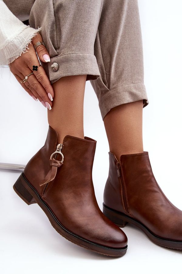 PE1 PE1 Дамски кожени равни ботуши Кафяви Vasica