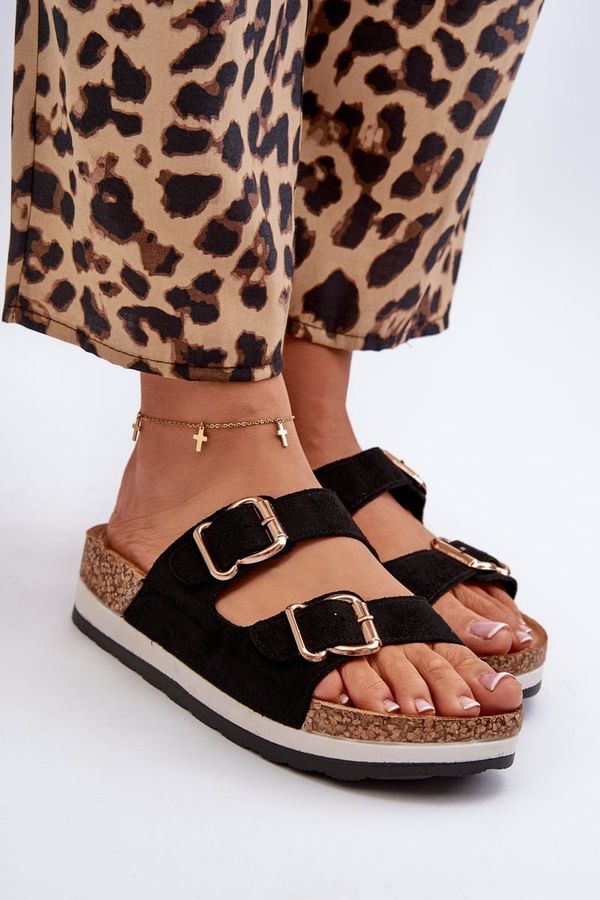 PE1 PE1 Дамски сандали на платформа с катарами от изкуствен велур черни Ursila