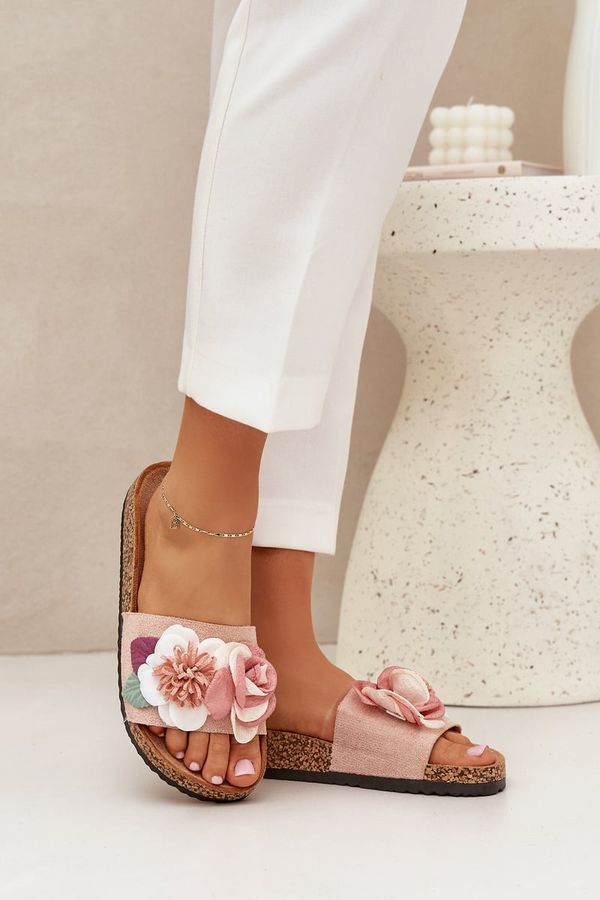 PE1 PE1 Дамски Сандали С Цветя На Коркова Платформа Розови Zinrosa