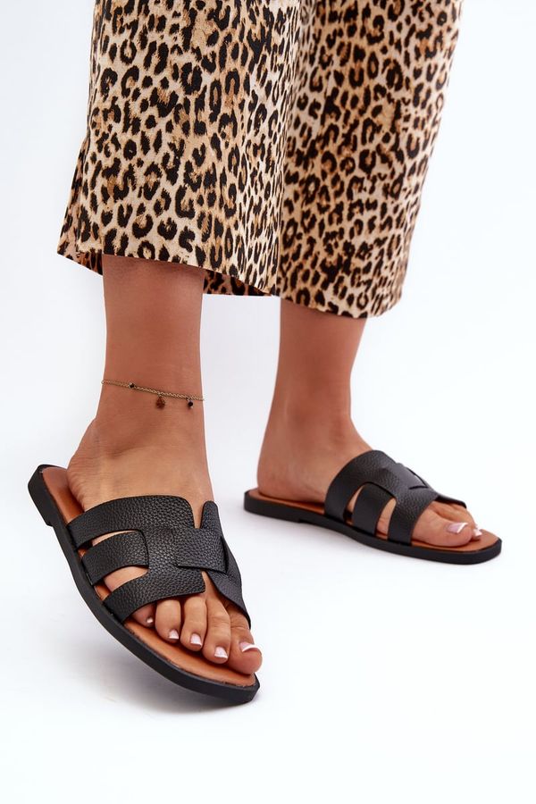 PE1 PE1 Равни дамски джапанки от еко кожа черни Risamay