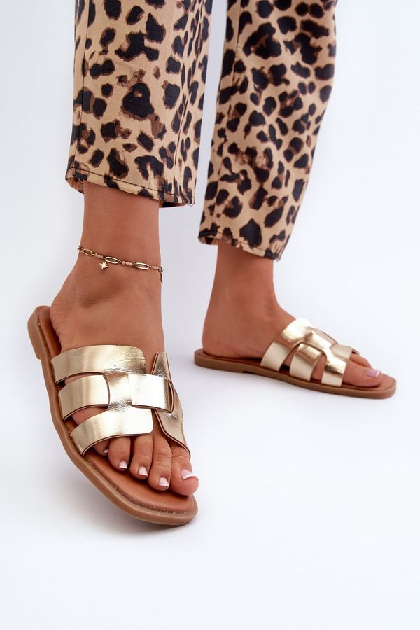 PE1 PE1 Равни дамски джапанки от еко кожа Gold Risamay