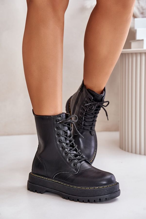 PE1 PE1 Топли боти работни от еко кожа с цип черни Naleli