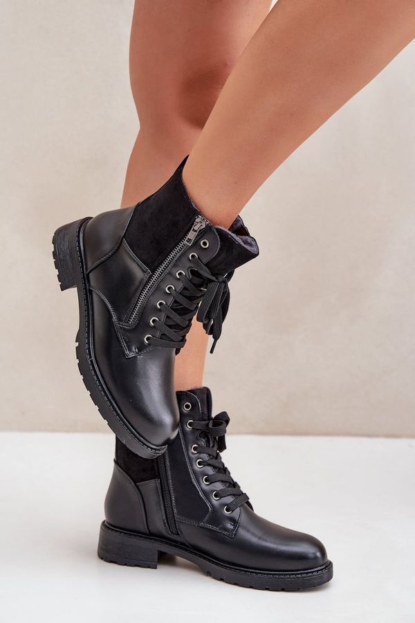 PE1 PE1 Затоплени ботуши на плосък ток еко кожа черни Нойз