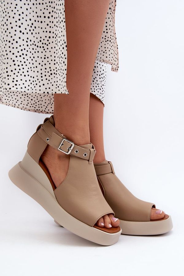 PE2 PE2 Дамски сандали на платформа и клин от бежова еко кожа Hloeli