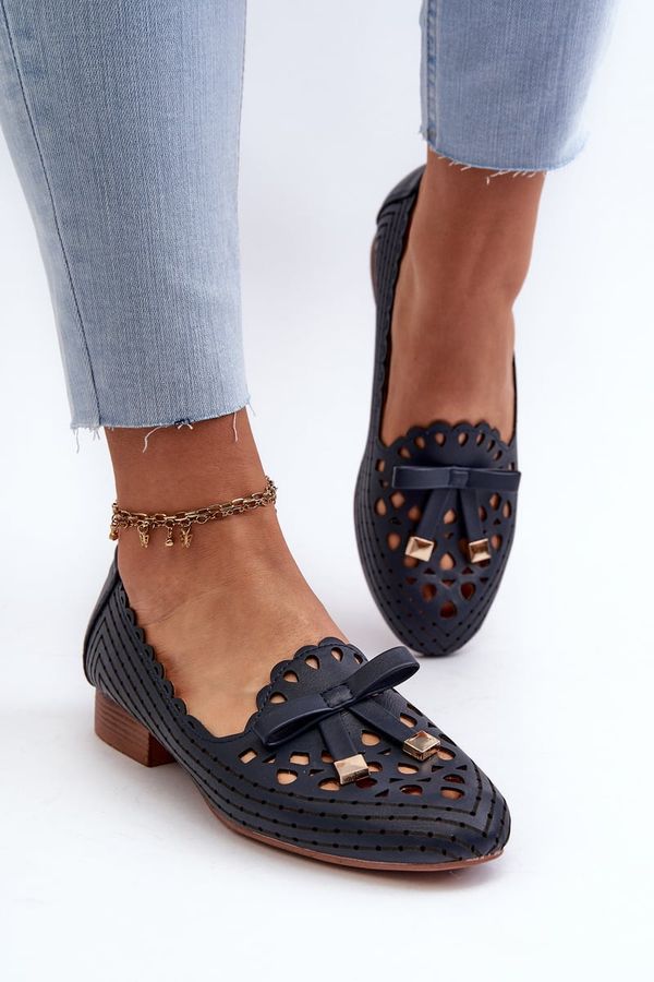 PE2 PE2 Дамски тъмносини обувки тип балерина с лък Nestavia