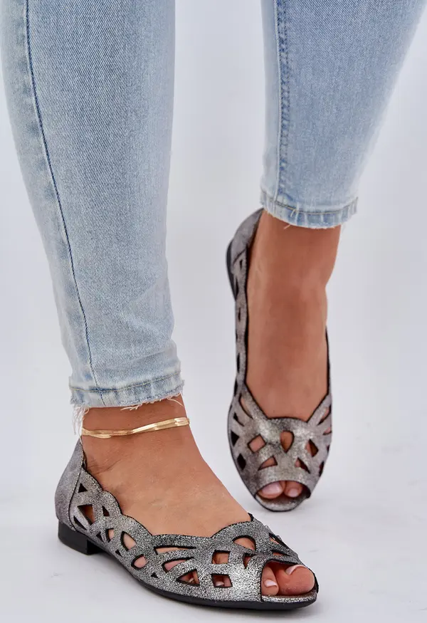 Boto PE2 Перфорирани балерини с открити пръсти сребърни Calgis