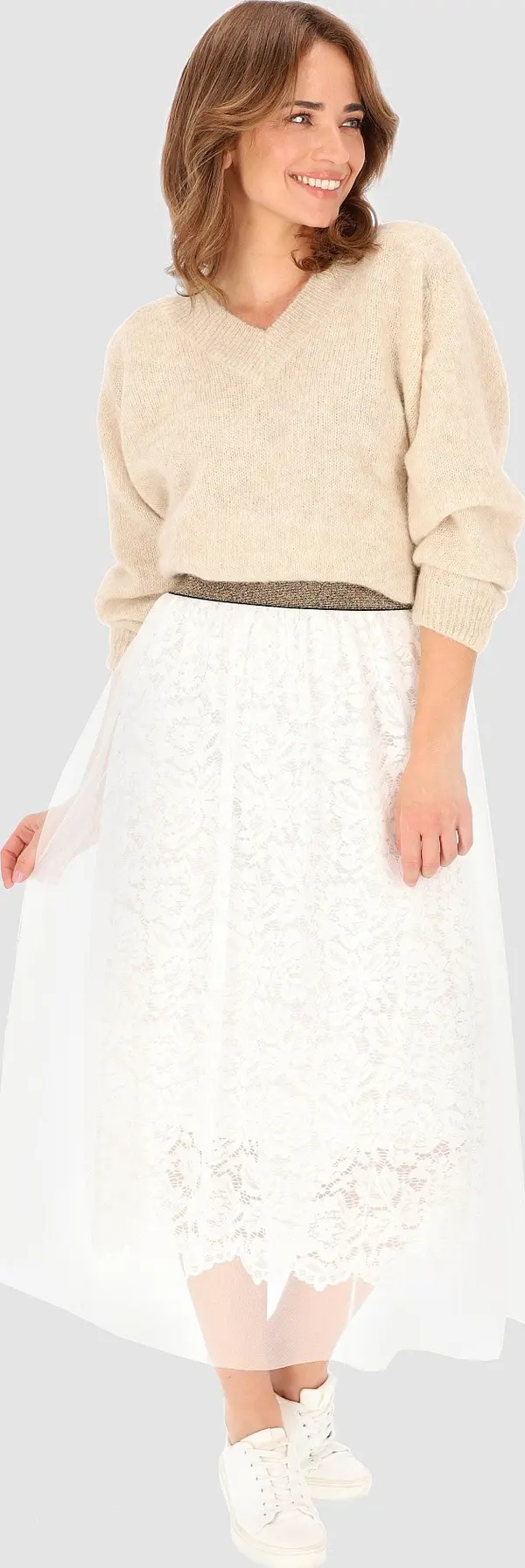 PERSO PERSO Дамска дантелена миди пола с подплата