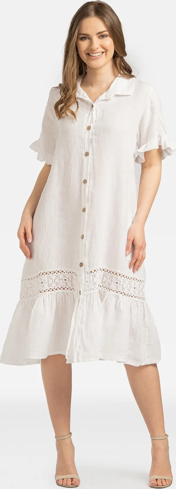 PERSO PERSO Дамска ленена рокля с дантела