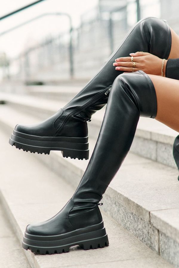 PG2 PG2 Ботуши До Коляното На Масивна Платформа Черни Zinera