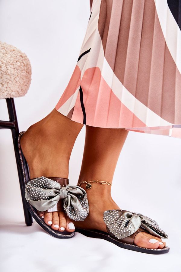 PG2 PG2 Дамски гумени чехли с панделка черно и сиво Meriden