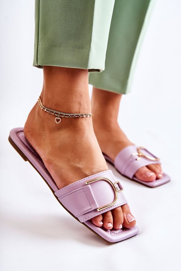 PG2 PG2 Дамски класически кожени чехли с декорация Violet Shilla