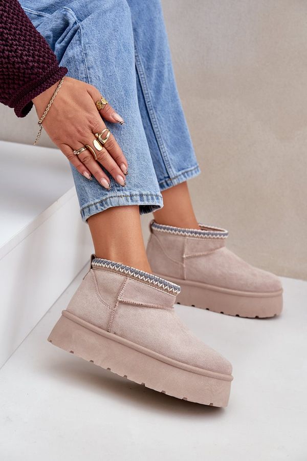 PG2 PG2 Снежни обувки на платформа с декоративна бродерия светлокафяви Хеслания