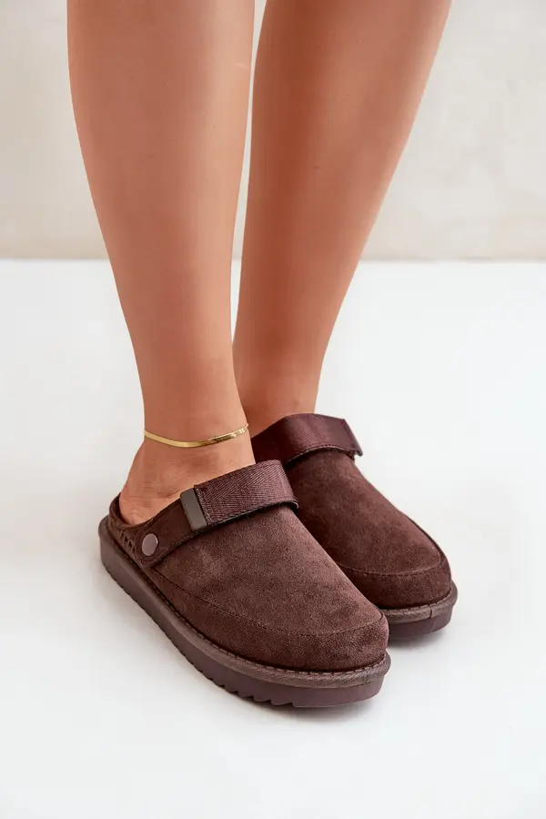 Boto PG2 Топли дамски чехли на платформа шоколадови Neliel