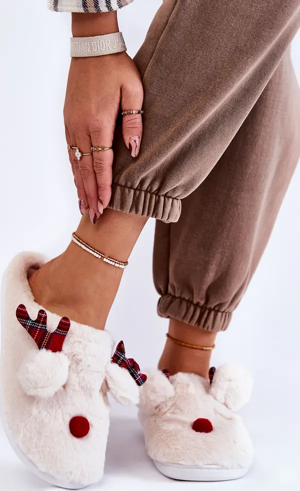 Boto PG4 Дамски коледни кожени чехли с еленчета Creamy Claire