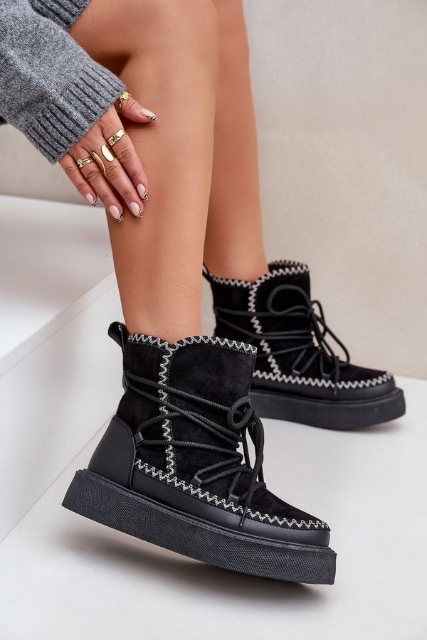 PH2 PH2 Дамски Снежни Чевли С Бродерия На Платформа Черни Naleris