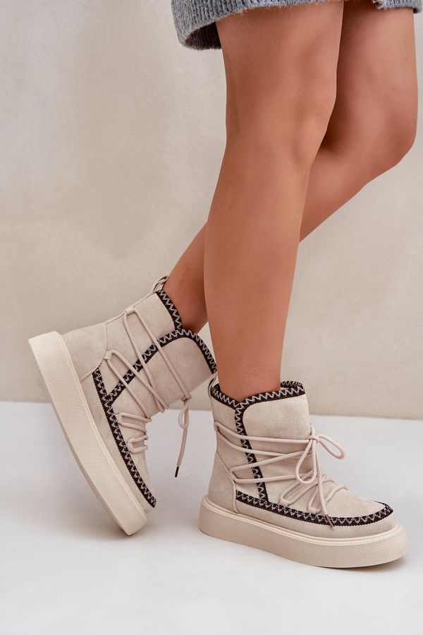 PH2 PH2 Дамски Снежни Обувки С Бродерия На Платформа Светло Бежови Налерис