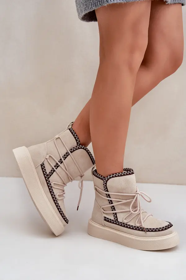 Boto PH2 Дамски Снежни Обувки С Бродерия На Платформа Светло Бежови Налерис