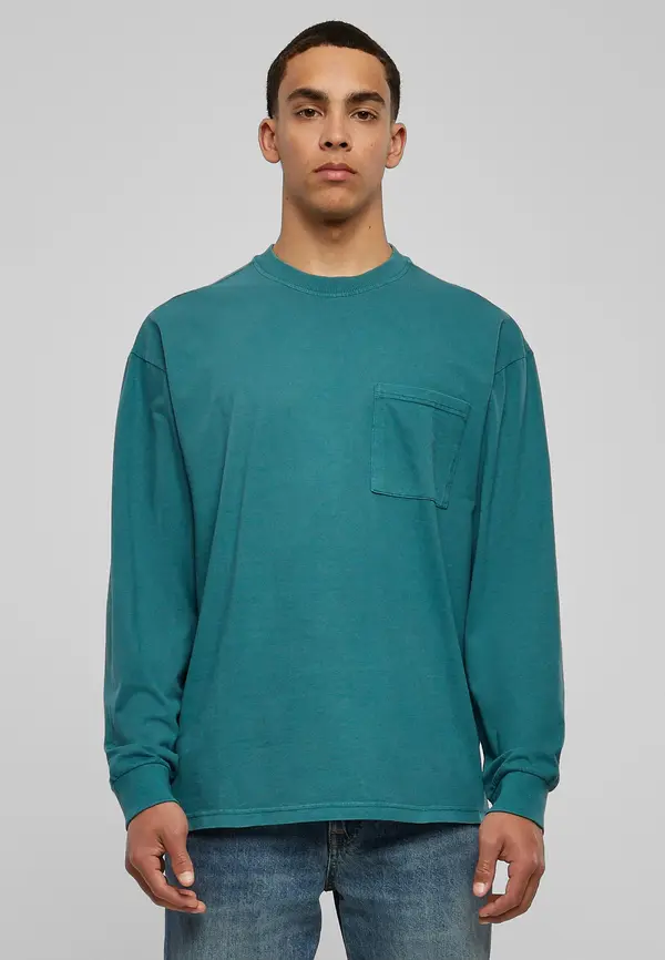 Urban Classics Pigment-dyed long-sleeved pocket teal